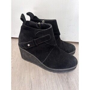 Eileen Fisher Tinker Sz 8.5 Black Suede Lug Chunky Wedge Ankle Bootie Zip